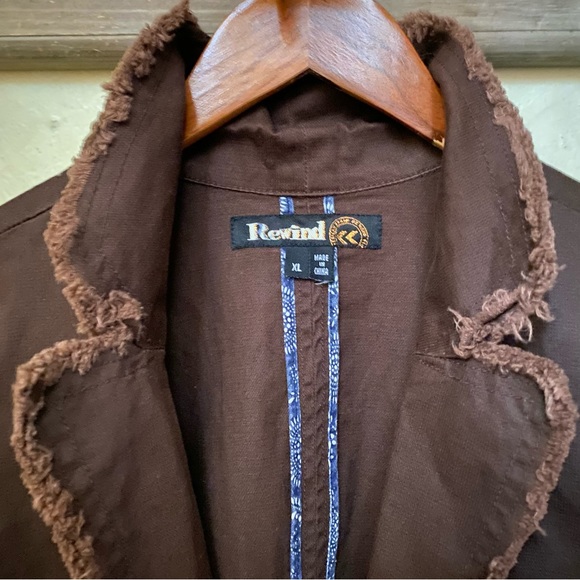 🪶3/$50 Boho Raw Edge Fringe Brown REWIND L/S Fine Corduroy Blazer-XL - Picture 7 of 16